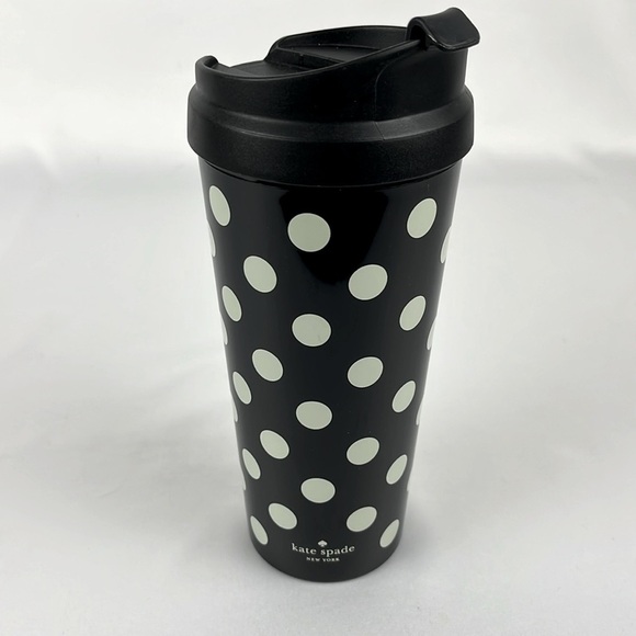 NWOT Kate Spade Black & White Polka Dot Acrylic Thermal Travel Tumbler Mug 16oz - Picture 1 of 10